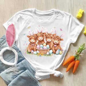 Easter Highland Cow T-Shirt, Bunny Ears Tee